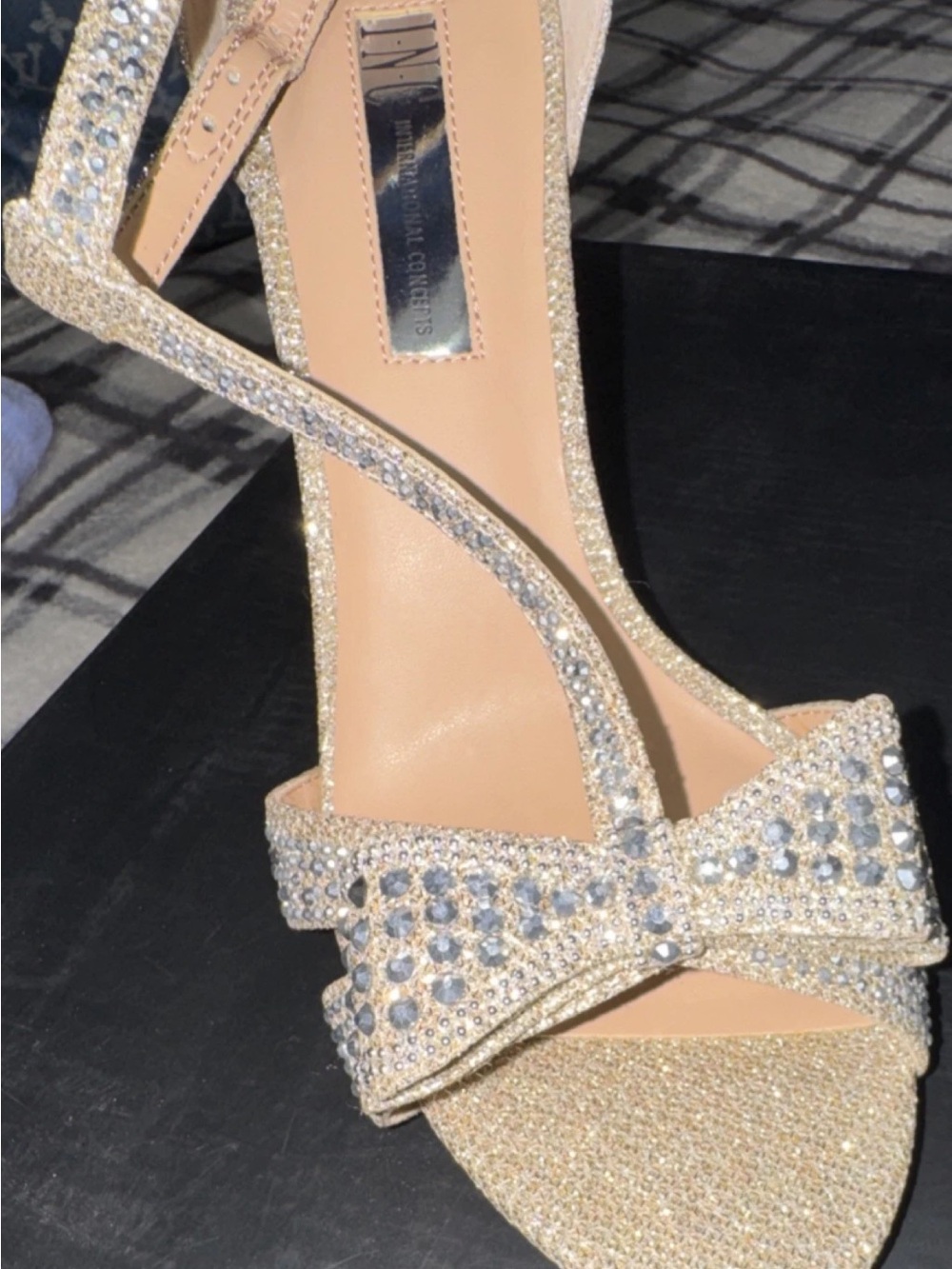 INC International Concepts Gold Crystal Bow Strappy Sandal